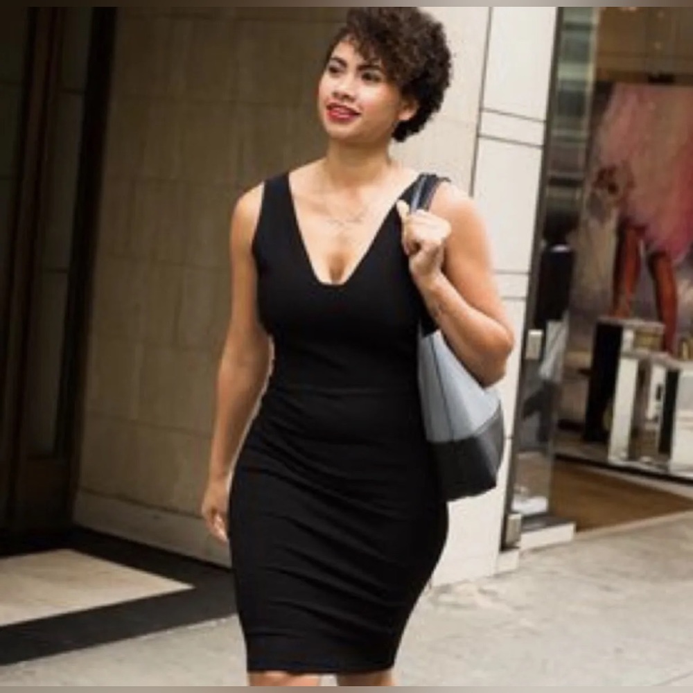 Betabrand Sudden Chemistry V-neck Dress in Black